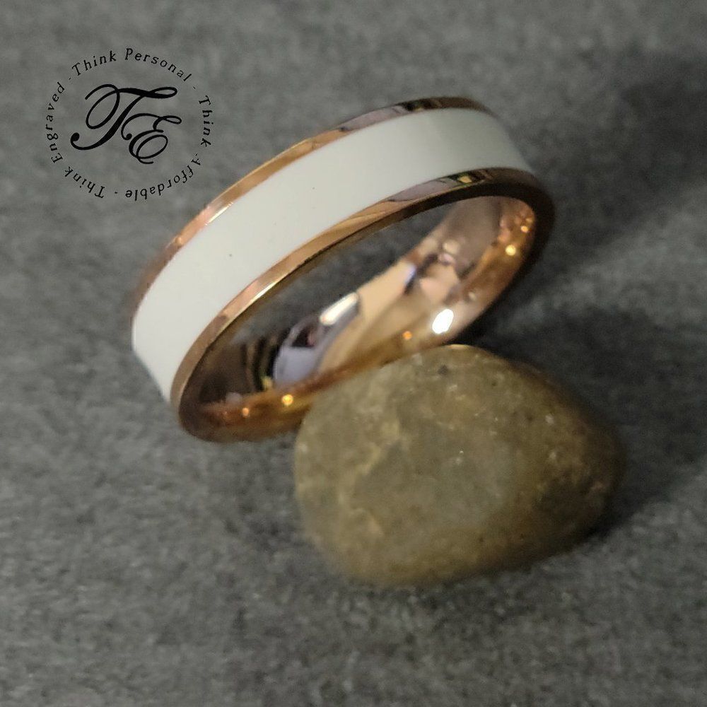 Men's Promise Ring White Ceramic Inlay Rose Rold